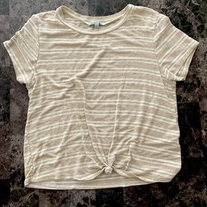 Charlotte Russe Tan and Beige Striped Knotted Tee